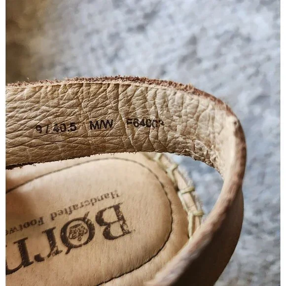 Born Wedge Sandals Women's 9 Blue Fabric Tan Leather Comfort Espadrille Platform - Picture 7 of 9